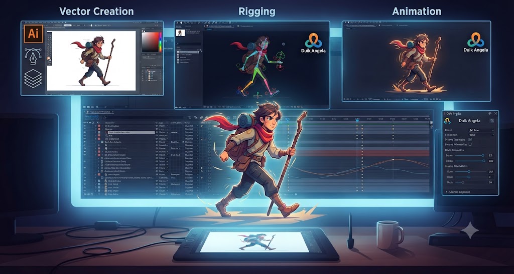 Creationg 2D vector characters, Rigging and Animating them in Adobe After Effect And Duik Angela